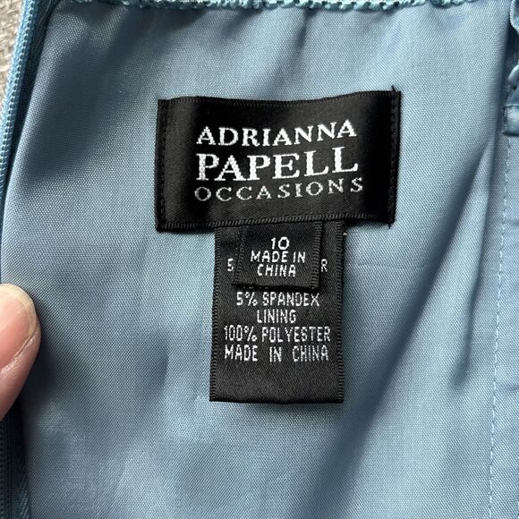 Adrianna Papell Blue Tiered Satin Dress & Jacket Set Beaded Waist Size 10 - Picture 16 of 17